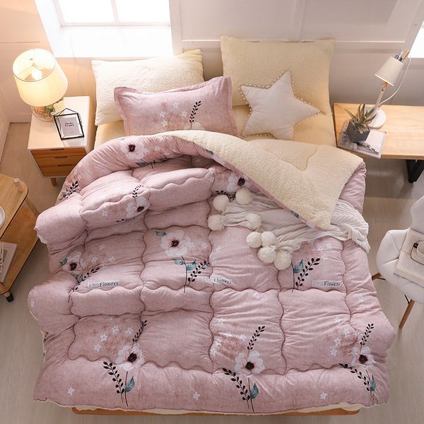 

2018 new winter comforter flamingo thicken warm fiber wool cashmere quilt home bedding bird printed ab side flannel bed duvet
