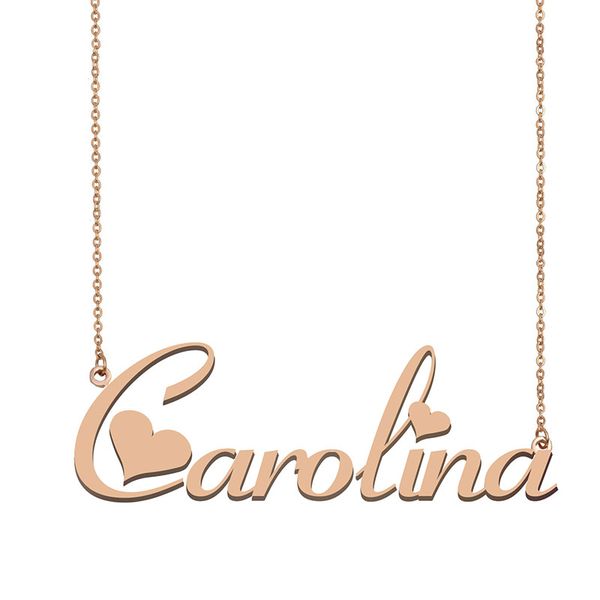 

carolina name necklace pendant for women girls birthday gift custom nameplate kids friends jewelry 18k gold plated stainless steel, Silver