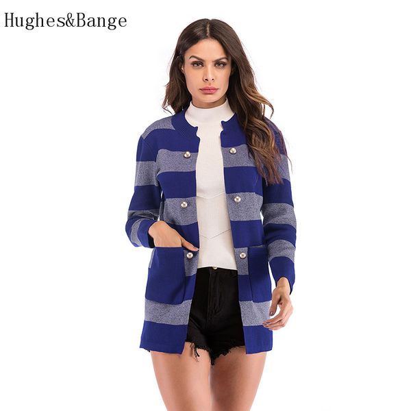 

jacket overcoat women coat 2020 spring ladies loose fashion striped button pocket knitted cardigan color matching long-sleeved, Black