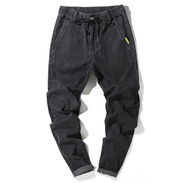 

men's jeans casual loose denim trousers men gray oversize -7xl elastic long cotton, Blue