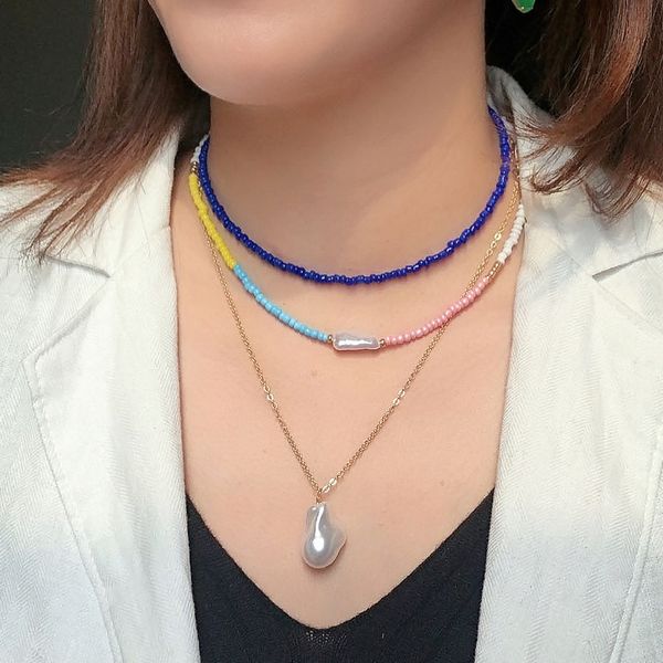 

accessories mixed color rice pearl string choker female multi-layer combination special-shaped pearl pendant necklace, Silver