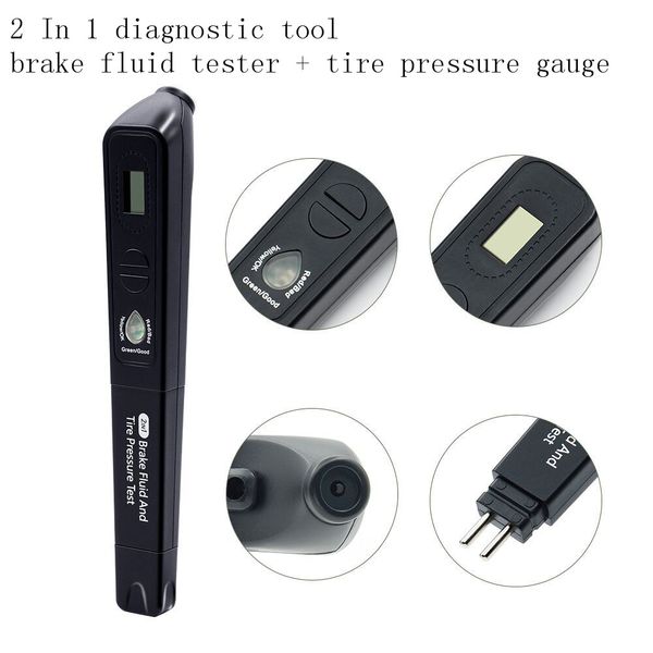 

2 in 1 electrical testers digital display brake fluid tester pen and car tire pressure gauge meter brake liquid diagnostic tool