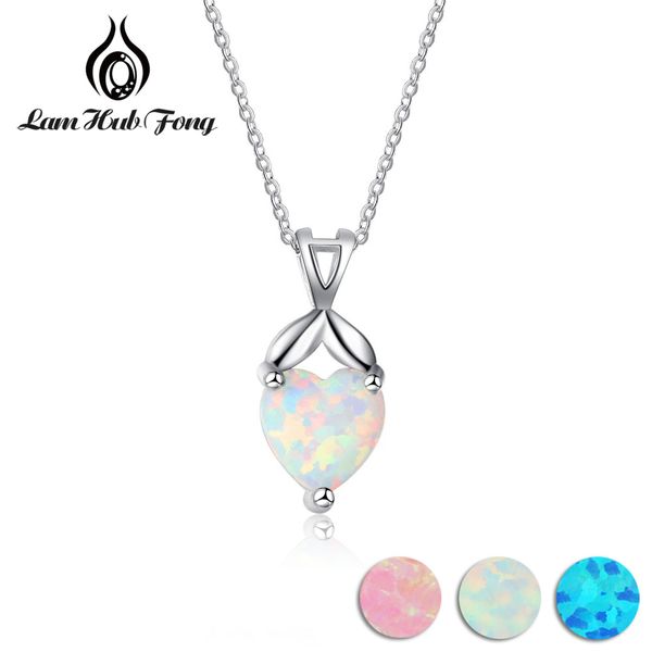 

heart shape created blue pink white opal necklace 925 sterling silver pendant jewelry romantic gift ideas for wife(lam hub fong