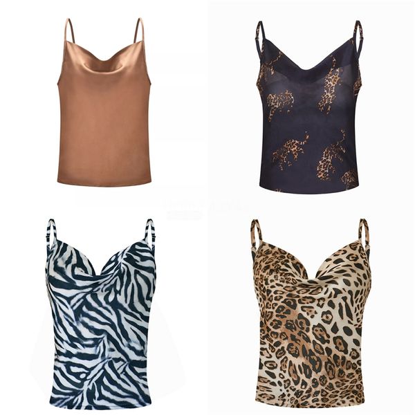 

мода женщины лето леопард свободный жилет топ без рукавов случайные v шеи топы #436, White