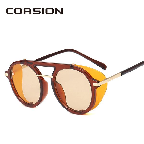 

coasion brand design cool fashion vintage steampunk sunglasses man 2019 side shield gothic punk women sun glasses uv400 ca1282, White;black