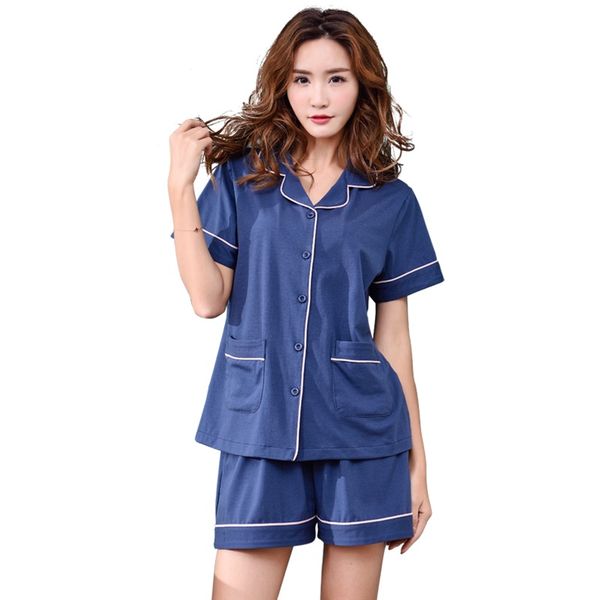 

summer new 100% cotton short sleeved pajamas elegant women's pajama sets ladies sleepwear nightgowns casual lounge home clothing, Blue;gray