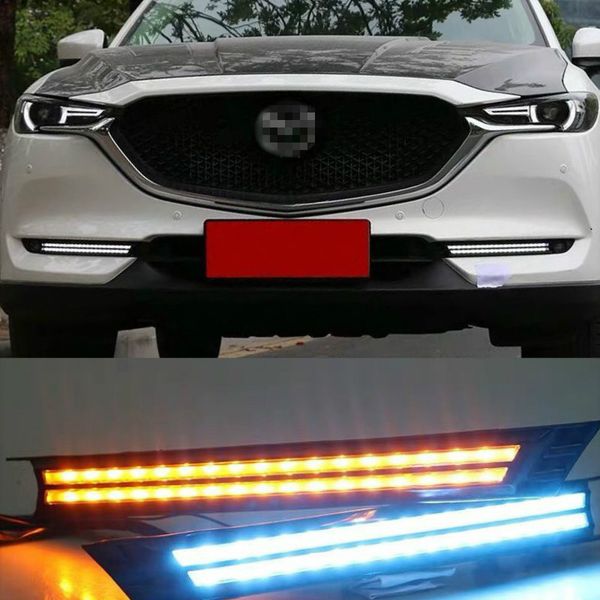 

2pcs 12v led drl daytime running light with yellow turning signal fog lamp for cx-5 cx5 2017 2018 2019