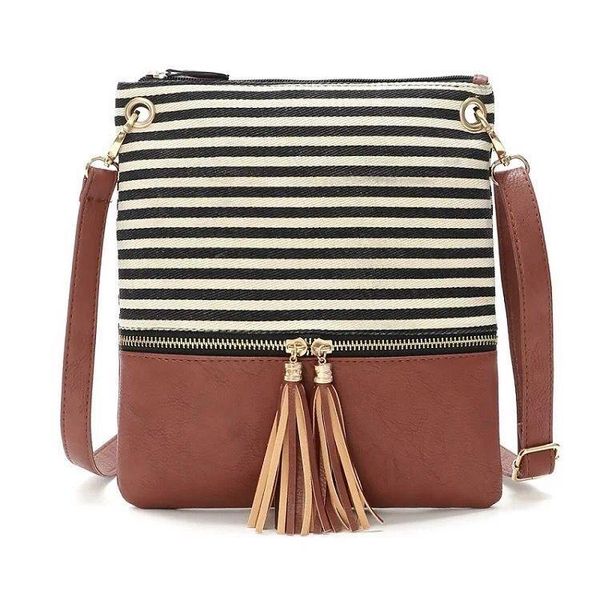 

stripe tassel bag 2019 new arrival tassel cross body bag canvas handbag women joint striped square mini fashion tassel bag