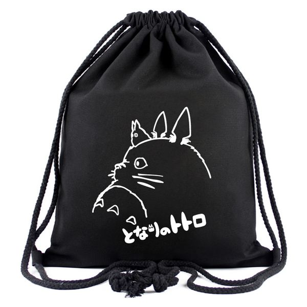 

anime my neighbor totoro drawstring bag spirited away black canvas backpack men women casual backpack with string