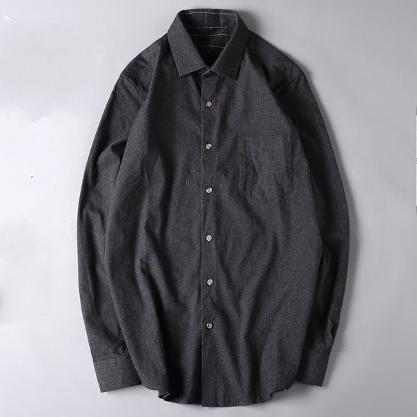 

весна плюс размер l-6xl 7xl мужчины 100% хлопок рубашки мужчин с длинным рукавом однобортный твердая шерсть рубашка отложной воротник, White;black