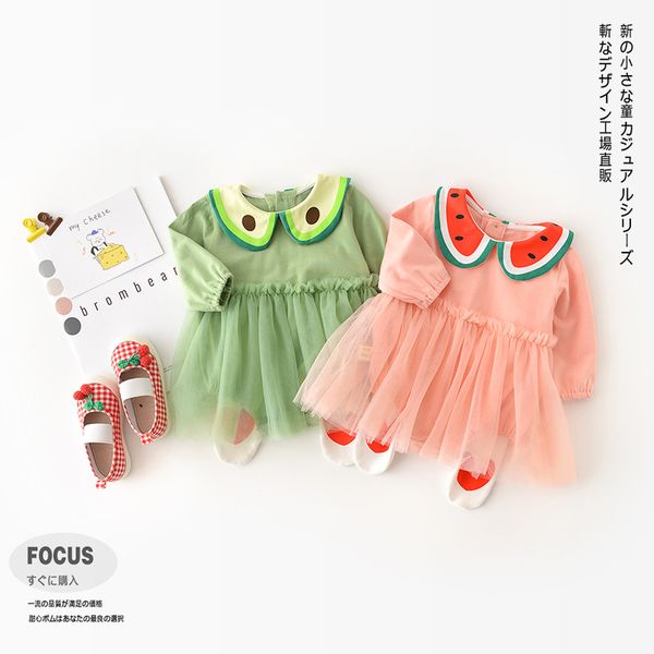 

spring models childrens clothing korean version of baby girls cartoon watermelon avocado mesh triangle climbing clothes baby bag fart, Blue