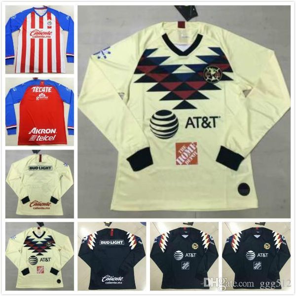 

thai quality 2019 2020 mexico liga mx club america long sleeve soccer jerseys 3rd orange p aguilar o peralta #24 william football shirt, Black;yellow