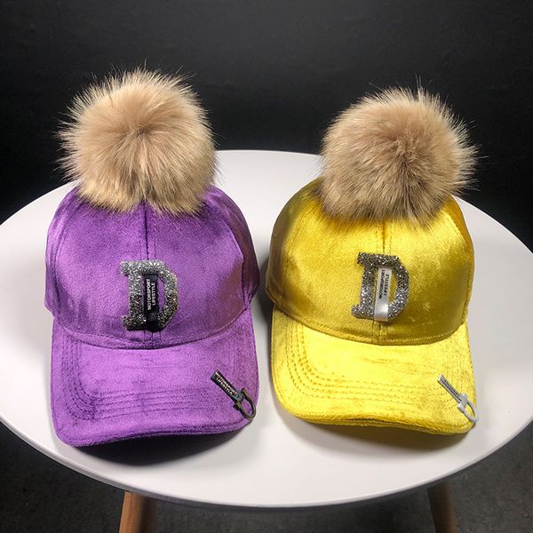 

woman winter baseball cap lady warm velvet ball baseball cap d letter fashion letter warm black chapeu capell gorras, Blue;gray