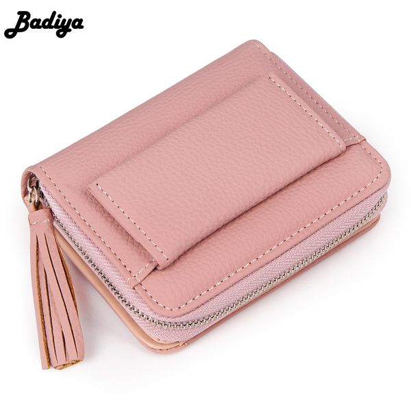 

badiya fashion women small wallet tassel pendant short money wallets pu leather lady zipper coin pocket purse female card bag, Red;black