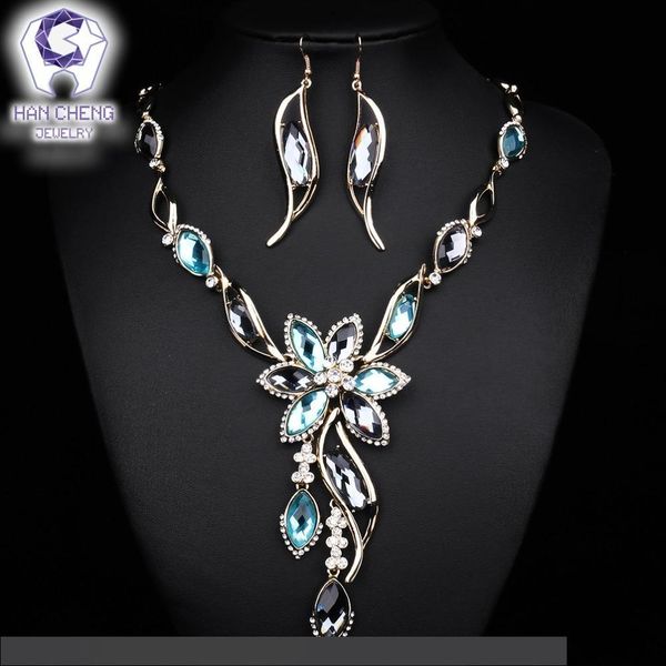 

ханьчэн мода горячий лист горный хрусталь цветок создан кристалл падение заявление кулон ожерелье женщины ювелирные изделия золотой колье fe, Silver