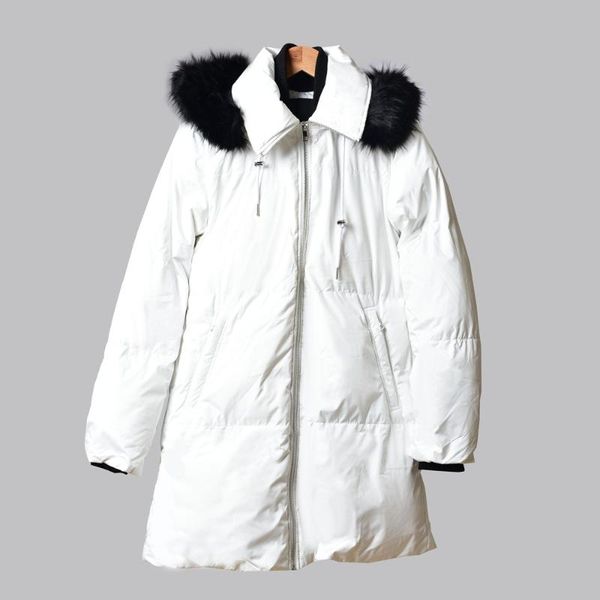 

2019 осень и зима новый темперамент lady solid color с капюшоном длинный отрезок меховой воротник пальто на молнии, Black