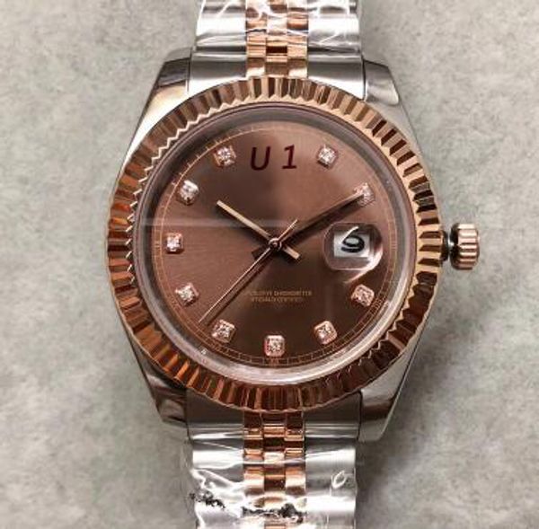 

sapphire crystal date and just rost gold mens watches 41mm luminous automatic men wristwatches fluted bezel two tone jubilee bracelet watch, Slivery;brown