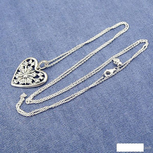 

100% 925 sterling silver heart pendant necklace chain fit pandora fashion jewelry men men's silver necklace women necklaces with gift b