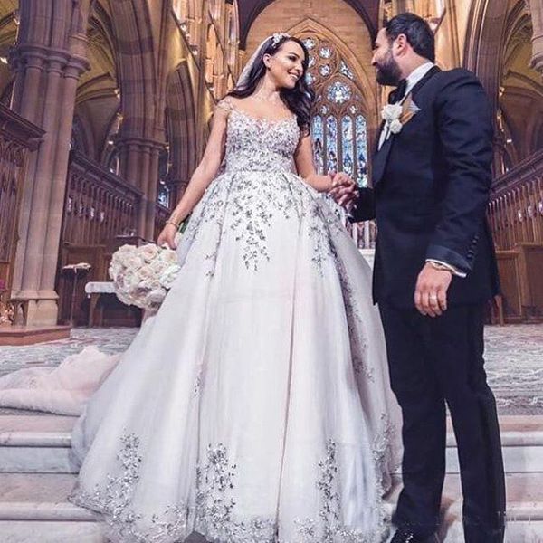 

2019 New Elegant A Line Wedding Dresses Sheer Jewel Neck Short Sleeve Princess Style Church Wedding Dresses Bridal Gowns Custom