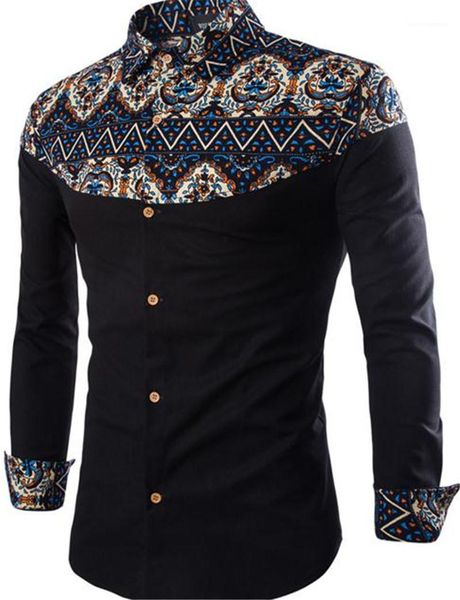 

slim panelled pring long sleeve mens deisgner shirts casual males clothing ethnic style mens casual shirts fashion, White;black