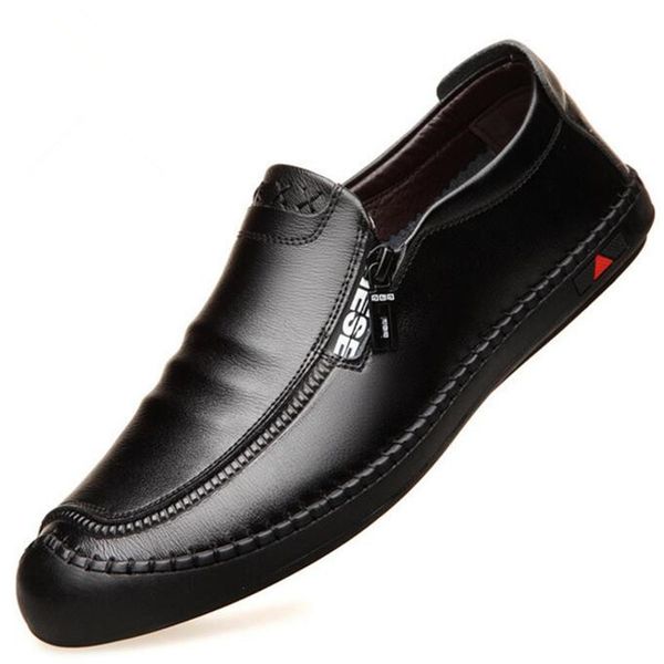 

laidilangtu 2018 autumn new slip-on men's shoes business casual shoes 100% real leather breathable non-slip men's shoes, Black