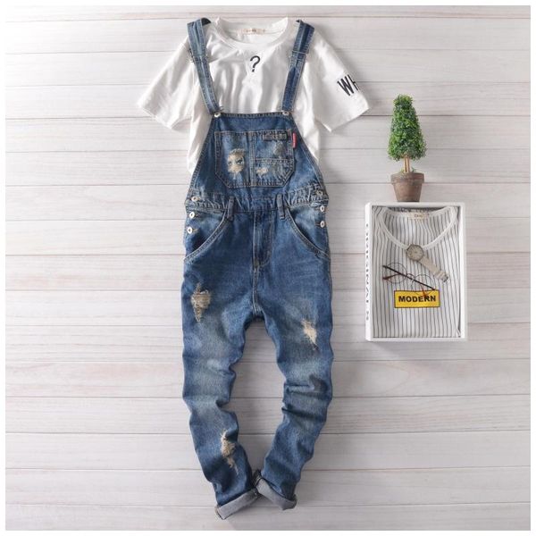 

2016 mens suspender pants plus size bib overalls jeans for men fashion slim fit denim overalls men blue salopette homme