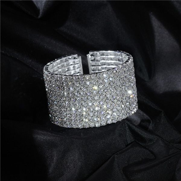 

unique silver zirconia charm 3 to 10 layers cz crystal open cuff bangles for women bride engagement wide wrap bracelets gift, Black