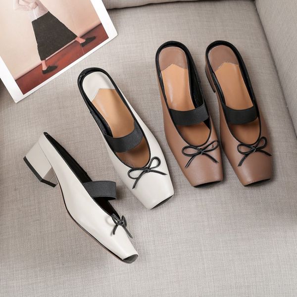 

mljuese 2019 women slippers cow leather summer bow-tied square toe slip on low heels beaches sandals mules party wedding dress, Black