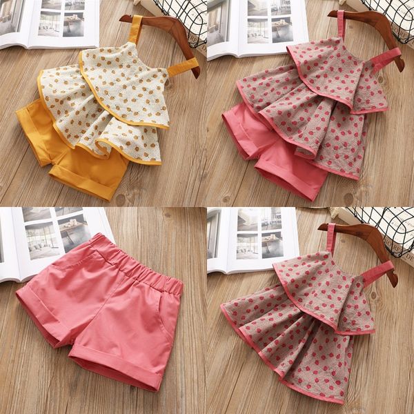 

baby summer floral sling + shorts set kids girl floral printed cool suspender skirt + shorts two-piece set, White