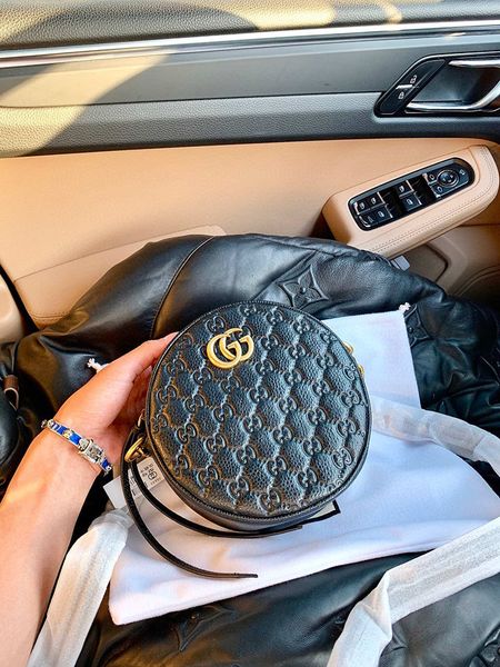 

топ высокое качество сумка-мессенджер круглая сумка роскошный модный бренд crossbody bag 5a женские сумки на ремне 18 см с коробкой, Black