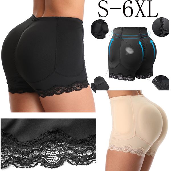 

s-6xl women sponge body shaping underwear padded bulifter panty body shaper fake hip shapwear underwear briefs plus size shap, White;black