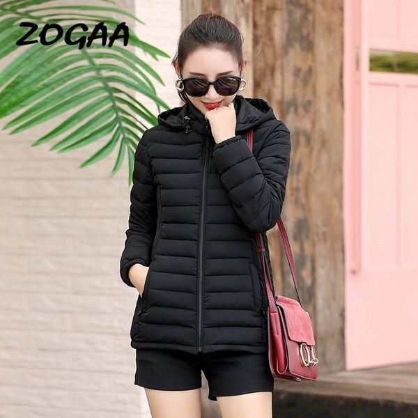 

zogaa winter new cotton puffer jacket lightweight cotton clothing slim fit hooded puffer jacket, Black