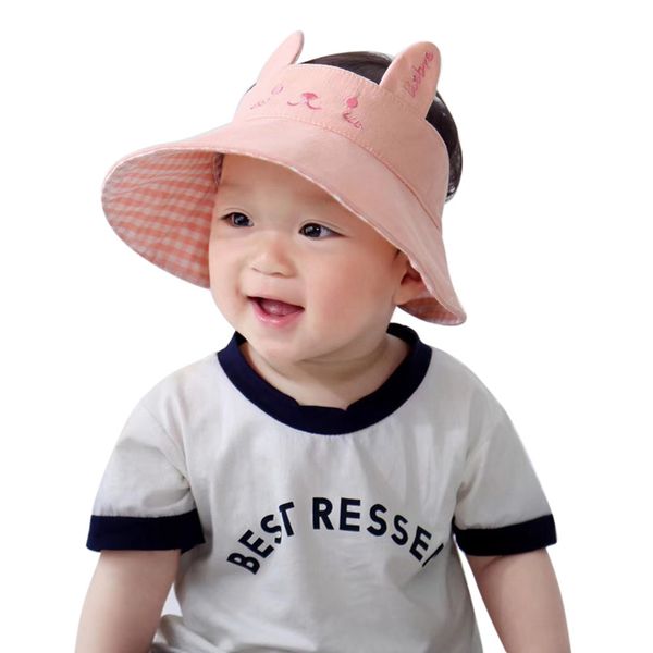 

summer baby hat lace bows baby sun hat with ears cartoon empty kids hats children sunscreen beach bonnet, Yellow