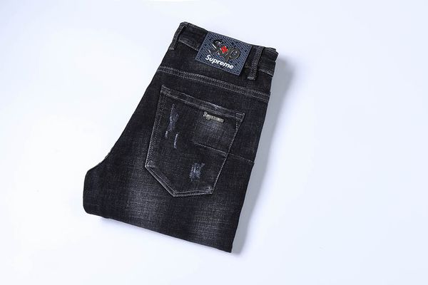 

2020 box logo spring mens designer jeans trend brand patch logo dilapidated hole casual suprême mens denim trousers, Blue