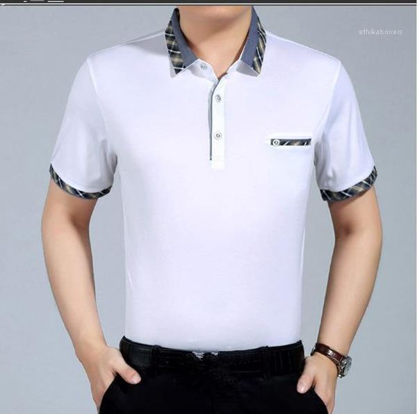 

solid color mens designer shirts business casual short sleeve with button slim turn down collar summer male shirts plaid, White;black
