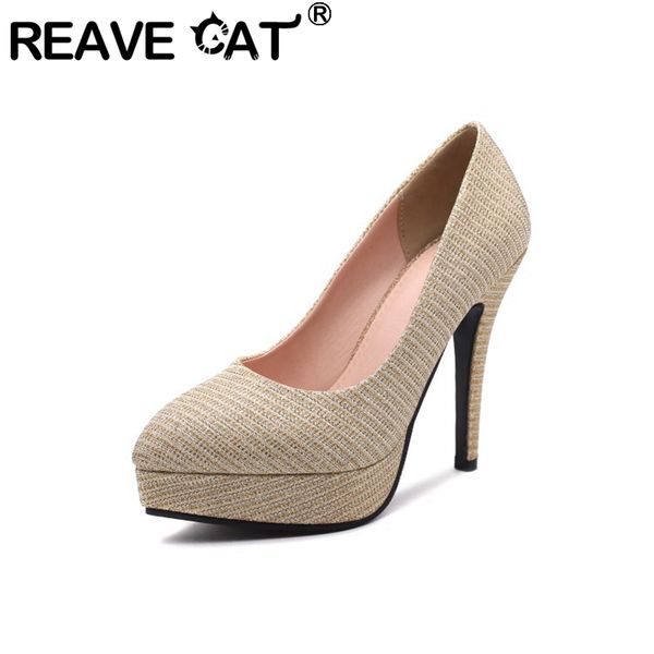 

reave cat women spring autumn luxury pumps pointed toe 12cm thin high heels slip on platform large size 33-43 casual party a2784, Black