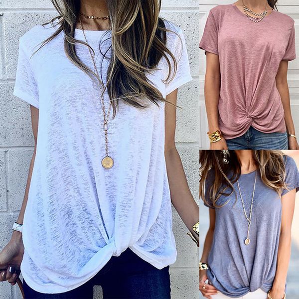 

womens ladies summer t-shirt irregular short sleeve casual blouse tee shirt, White