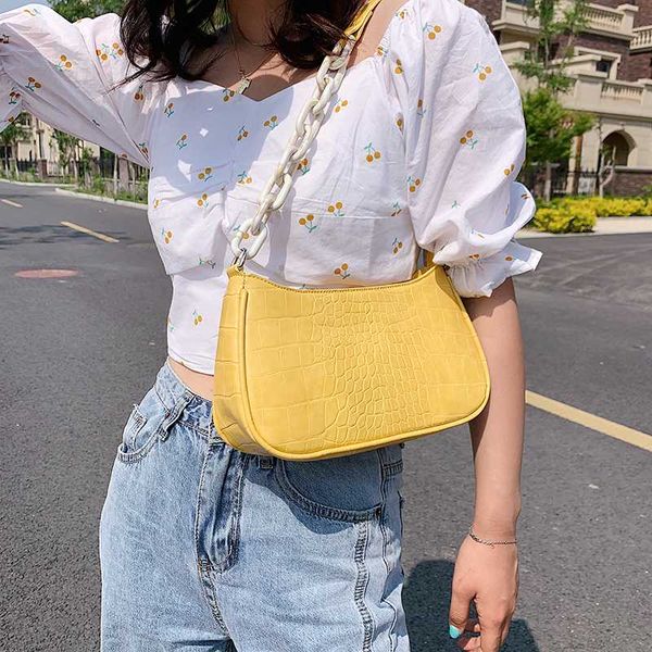 

small pu leather crocodile pattern shoulder bags for women 2020 elegant handbags female chain design totes lady hand bag