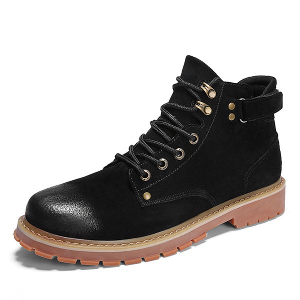 

mens luxury fashion desert ankle boots pig leather shoes spring autumn platform tooling boot zapatos de hombre bota, Black