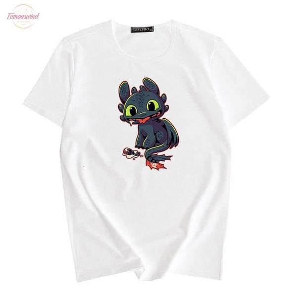 

harajuku aesthetic t-shirt taming dragon master toothless print short sleeve t-shirt fashion casual clothes vintage vegan, White
