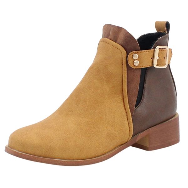 

sagace fashion boots women 2019 square heels buckle strap mixed color short shoes for winter boot round toe shoes short plush, Black