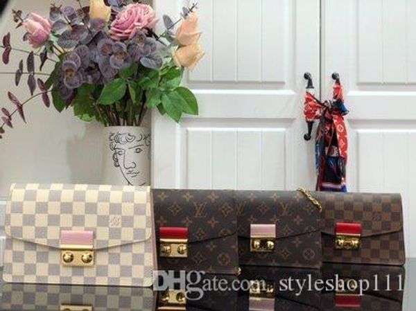 

горячее croisette цепь кошелек, croisette цепь walletin damier azur холста с цветным кожаным crossbody мешком, luxury bag конструктором bag
