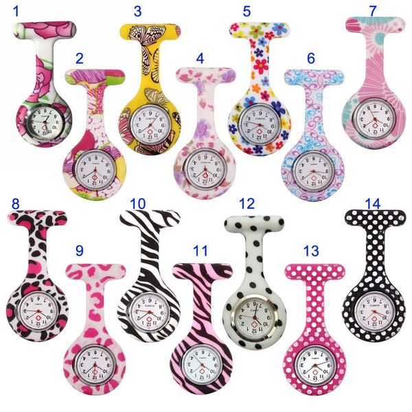 

newly nurse watches printed style clip-on fob brooch pendant pocket hanging doctor nurses medical quartz watch fif66, Slivery;golden