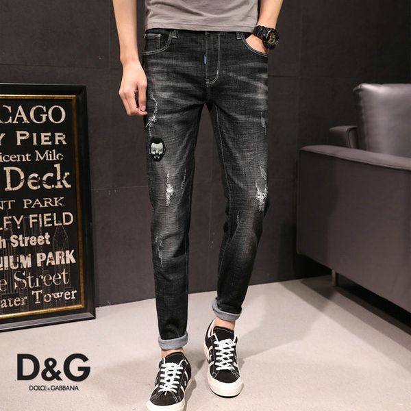 

dg italian brand jeans mens designer jeans luxury slim trousers simple wild casual pants fashion trend trousers hip hop trousers selling, Blue