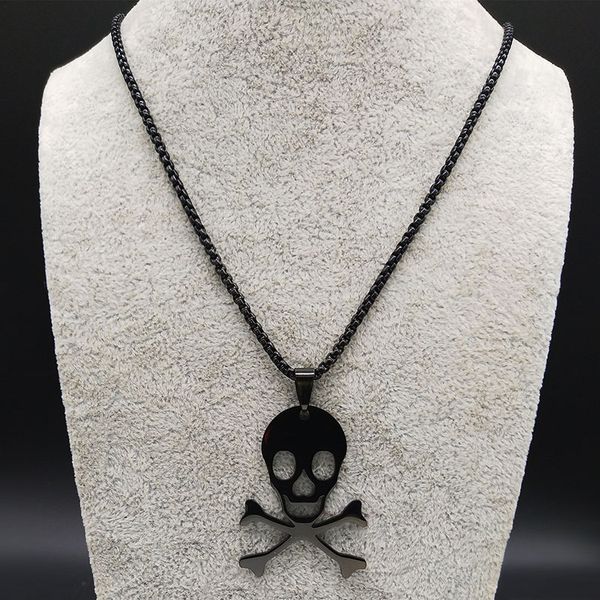 

skull gothic stainless steel necklace black color big pendant necklace stare for male men cool jewelry gift, Silver