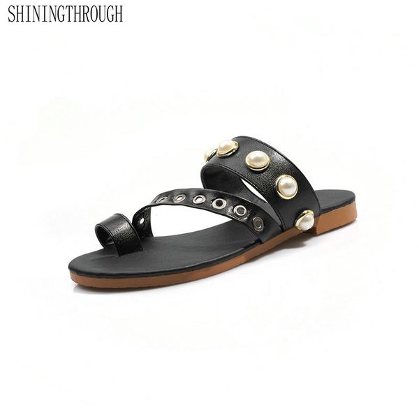 

2019 new summer women slippers floral women shoes bohemia anti skidding low heel flip flop slippers large size 42 43, Black