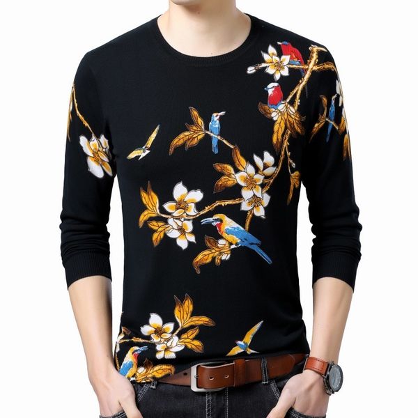 

fashion pullover erkek kazak gold sueter hombre slim fit pull homme mens flowers printed sweater mens chompas hombre, White;black