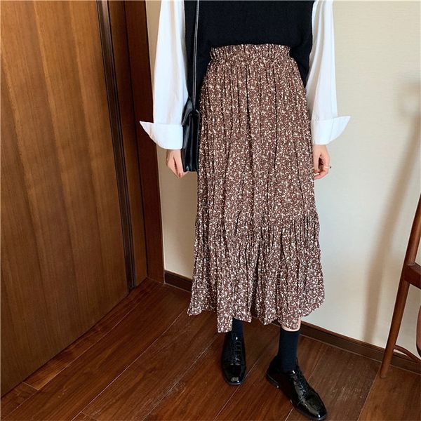 

hzirip корейский florals все match плиссированные высокой талией 2020 новых женщин стройная стильный эластичный пояс high street long-line ю, Black