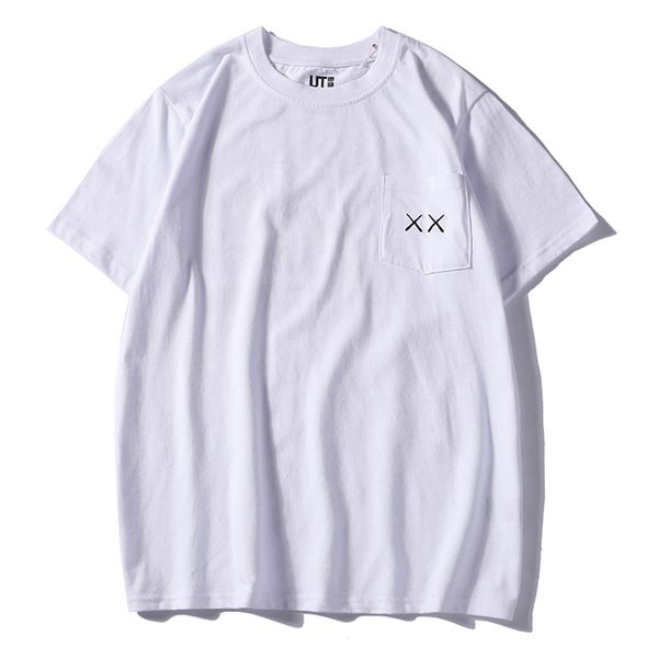 

sesame street kaws joint pocket embroidery sketch print short-sleeved ka men and women tee t -shirt, White;black