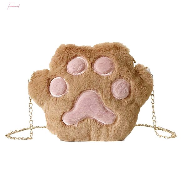 

1 pcs women student shoulder crossbody bag cute plush cat paw for mobile phone opk